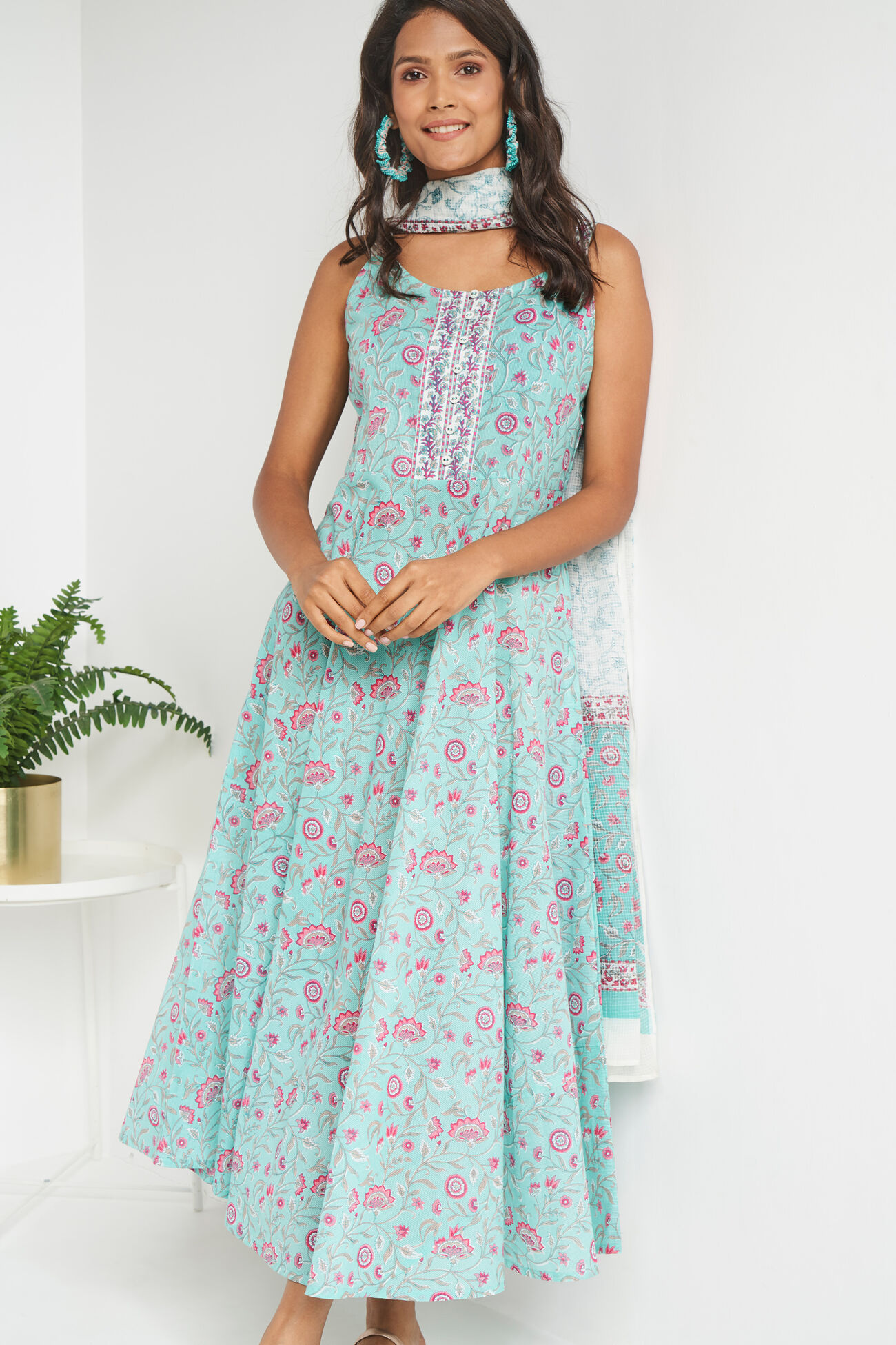 Aqua Ethnic Motifs Suit Set, Aqua, image 3